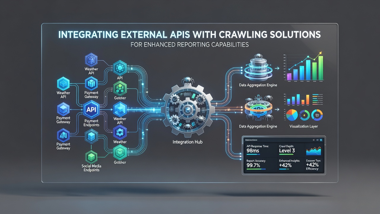 Screenshot of a reporting dashboard displaying merged crawler and API data visualizations