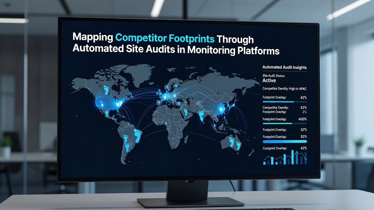 Competitor footprint map showing overlapping content clusters and technical similarities across multiple domains
